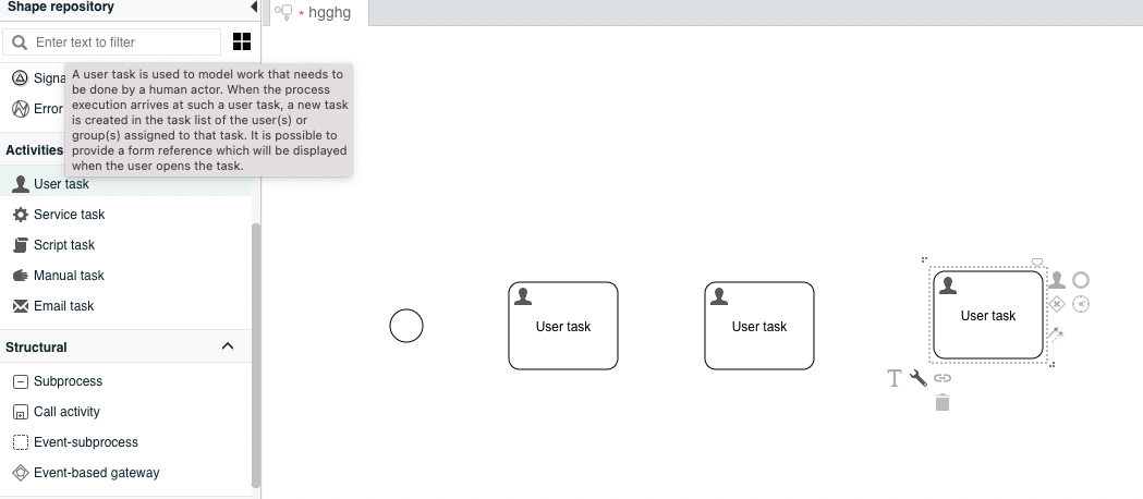 User tasks on the process canvas in Collibra Workflow Designer.